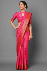 Buy Art Silk Woven Saree in Pink