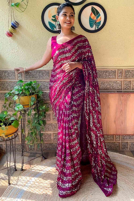 Buy Purple Georgette Sequin Saree Online