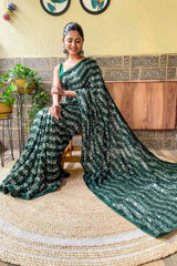 Buy Green Georgette Sequin Saree Online - Back