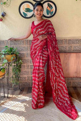 Buy Red Georgette Sequin Saree Online