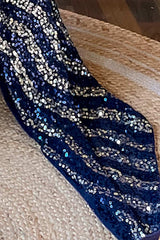 Buy Navy Blue Georgette Sequin Saree Online - Front