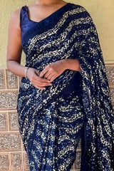 Buy Navy Blue Georgette Sequin Saree Online - Side