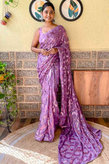 Buy Lavender Georgette Sequin Saree Online