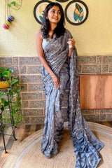 Buy Grey Georgette Sequin Saree Online - Zoom In