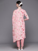 Women's Pink Cotton Embroidered Kurta Set