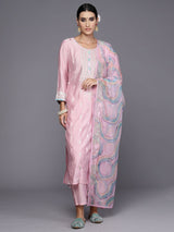 Women's Pink Cotton Embroidered Kurta Set