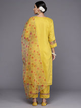 Women's Yellow Silk Blend Embroidered Kurta Set