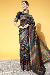 Buy Black Art Silk Floral Design Saree Online