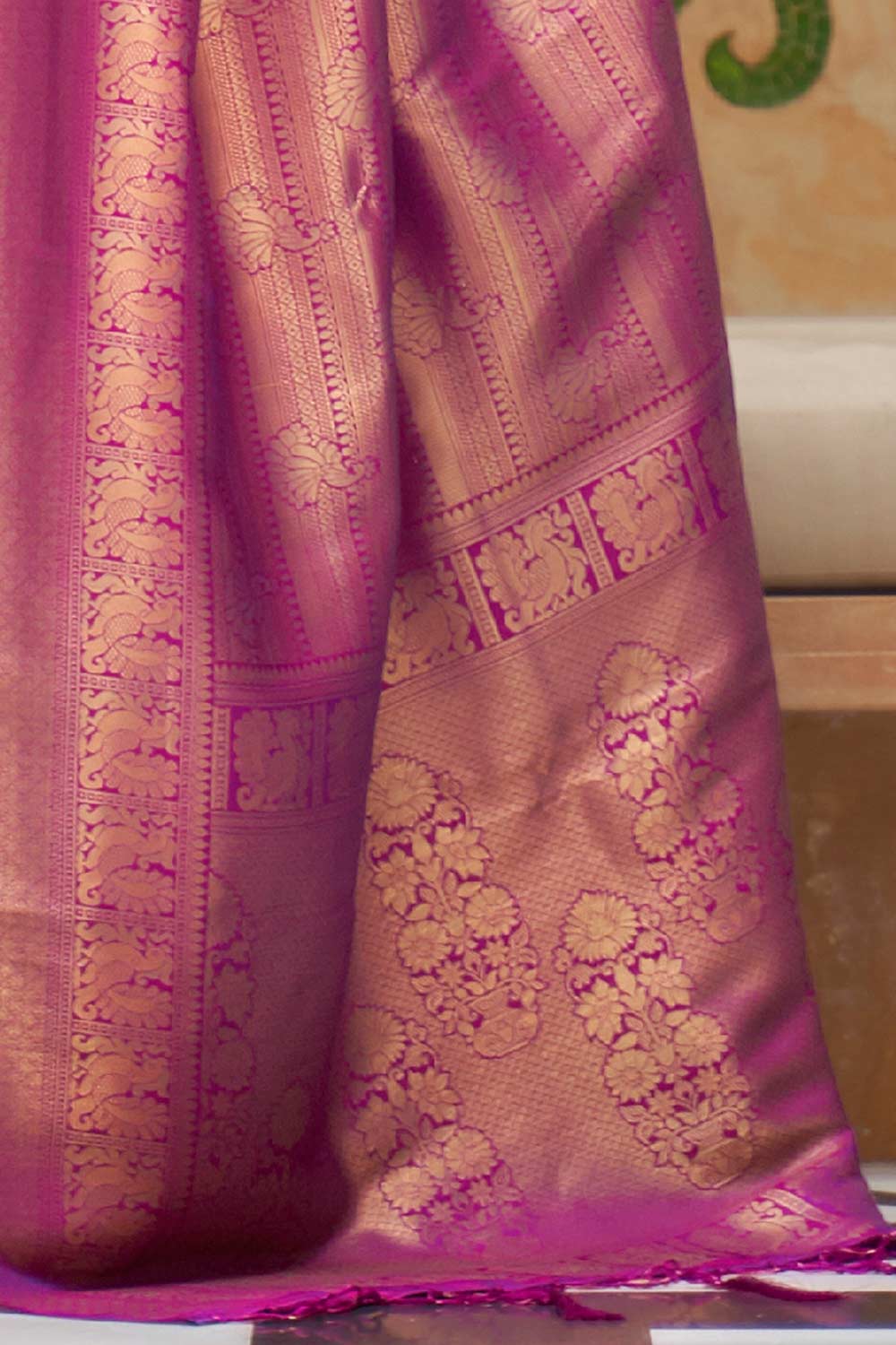 Magenta Silk Blend Floral Woven Design Banarasi Saree