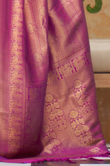 Magenta Silk Blend Floral Woven Design Banarasi Saree