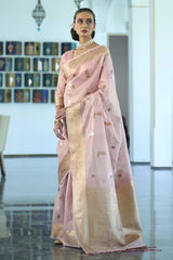 Pink Silk Blend Floral Woven Design Banarasi Saree