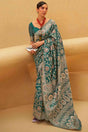 Buy Teal blue Art Silk Ethnic Motif Design Saree Online