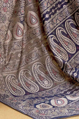 Buy Navy Blue Art Silk Ethnic Motif Design Saree Online - Side