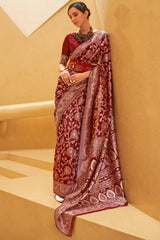 Buy Maroon Art Silk Ethnic Motif Design Saree Online