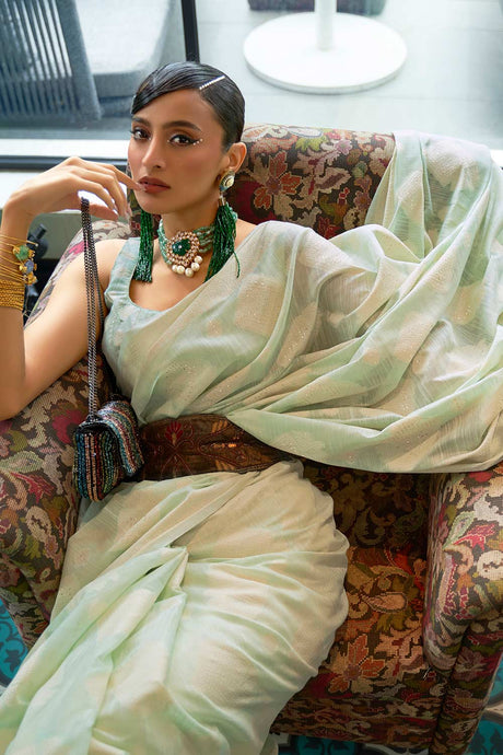 Green Silk Blend Bagh Chikankari Muga Saree