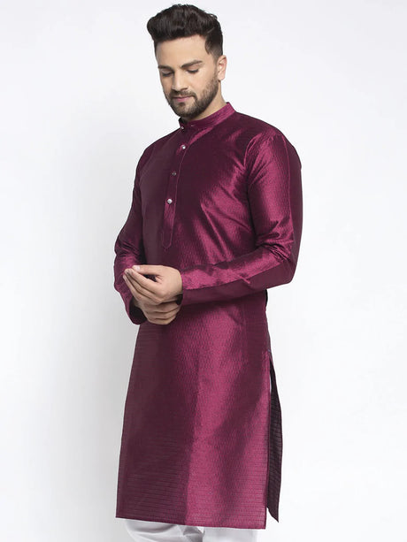 Men's purple Jacqaurd Geometric Kurta Top