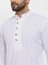 Men's White Cotton Embroidered Kurta Top