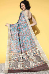 Grey Manipuri Silk Kalamkari Printed Saree