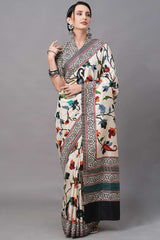 Manipuri Silk Cream Printed Designer Saree