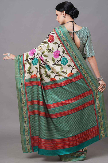 Manipuri Silk Cream Printed Designer Saree