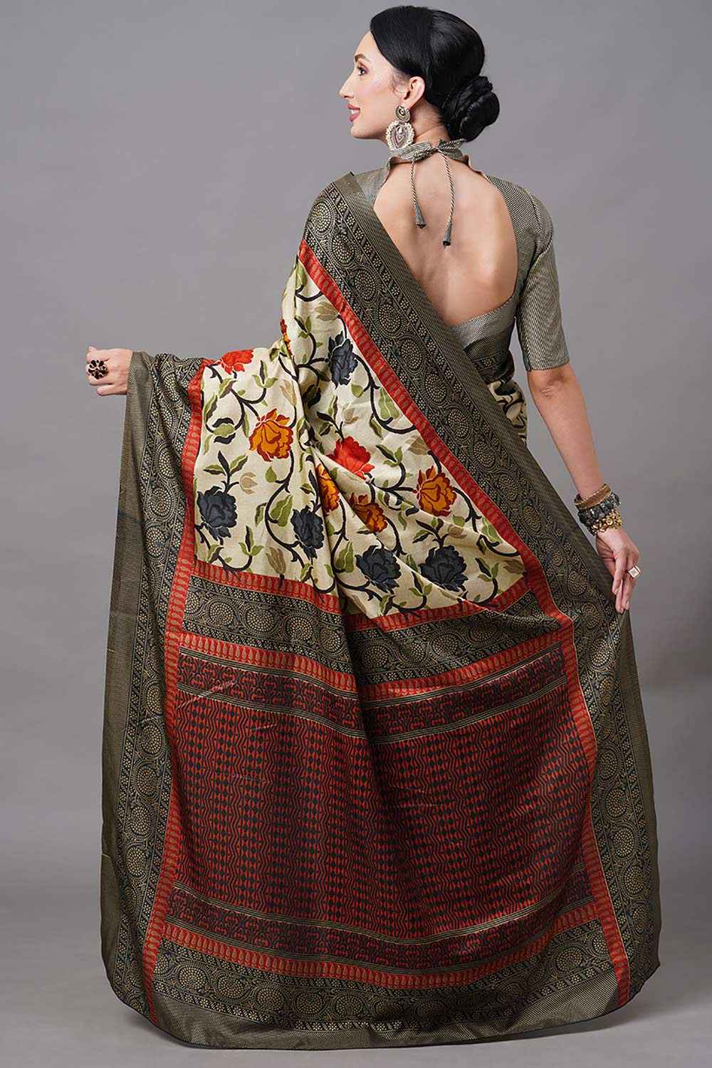 Manipuri Silk Cream Printed Designer Saree