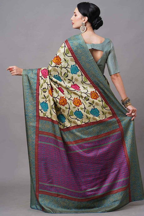 Manipuri Silk Cream Printed Designer Saree