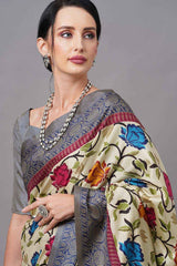 Manipuri Silk Cream Printed Designer Saree