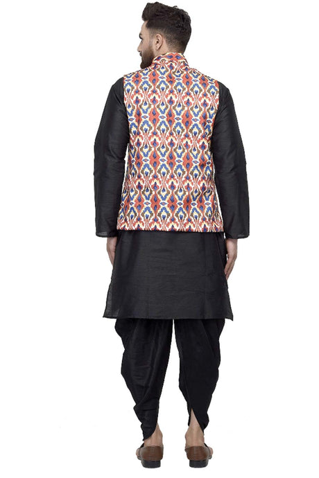Buy Men's Black Silk Blend Abstract Printed Men's Kurta Pajama Jacket Set Online