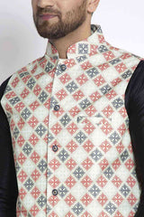 Buy Men's Black Silk Blend Checks Printed Men's Kurta Pajama Jacket Set Online