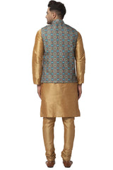 Buy Men's Copper Silk Blend Paisley Printed Men's Kurta Pajama Jacket Set Online