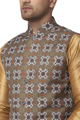 Buy Men's Copper Silk Blend Paisley Printed Men's Kurta Pajama Jacket Set Online