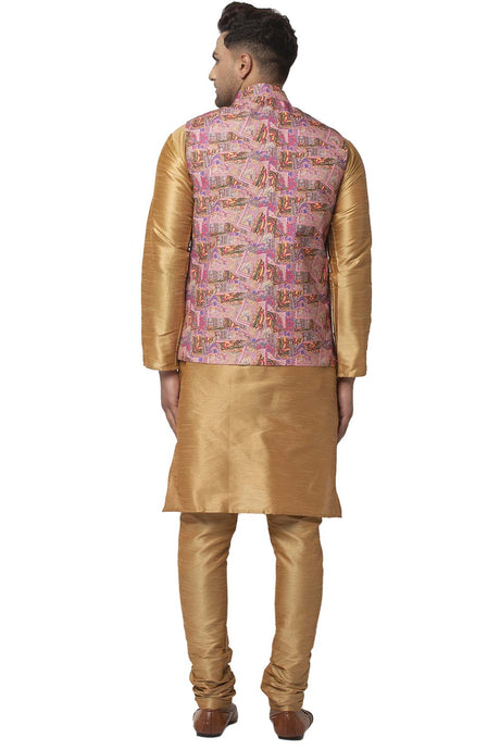 Buy Men's Copper Silk Blend Abstract Printed Men's Kurta Pajama Jacket Set Online
