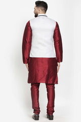 Buy Men's Maroon Silk Blend Solid Men's Kurta Pajama Jacket Set Online