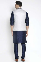 Buy Men's Navy Silk Blend Solid Men's Kurta Pajama Jacket Set Online