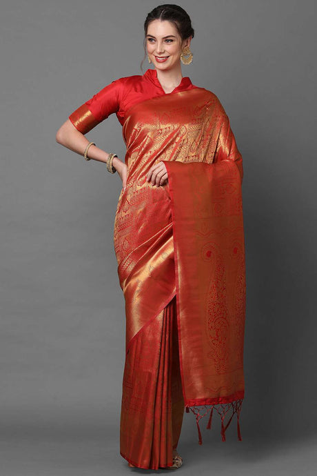 Buy Kanjivaram Art Silk  Woven Saree in Red