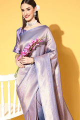 Buy Lavender Art Silk Ethnic Motif Design Saree Online - Side