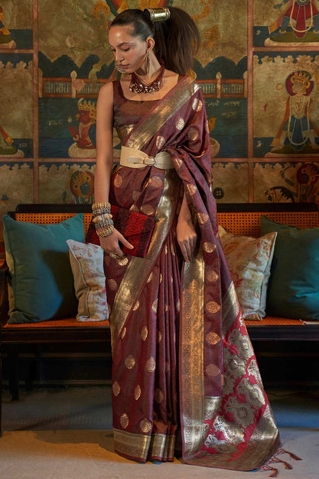 Buy Brown Art Silk Paisley Design Saree Online