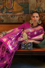 Buy Magenta Art Silk Paisley Design Saree Online - Back