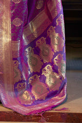 Buy Magenta Art Silk Paisley Design Saree Online - Side