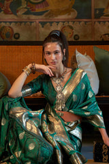 Buy Teal green Art Silk Paisley Design Saree Online - Back