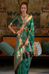Buy Teal green Art Silk Paisley Design Saree Online - Front