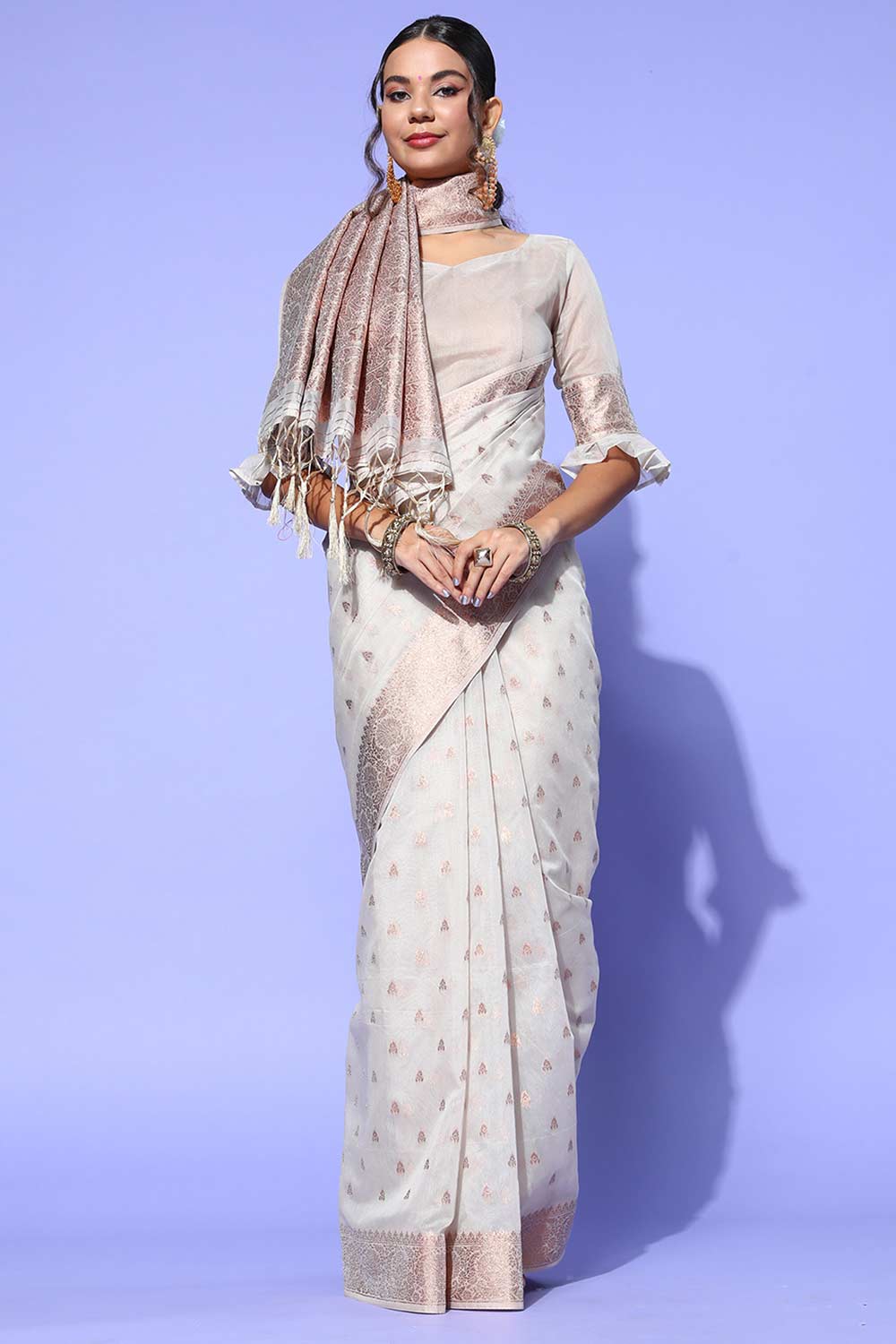 Buy Cream Modal Floral Design Saree Online