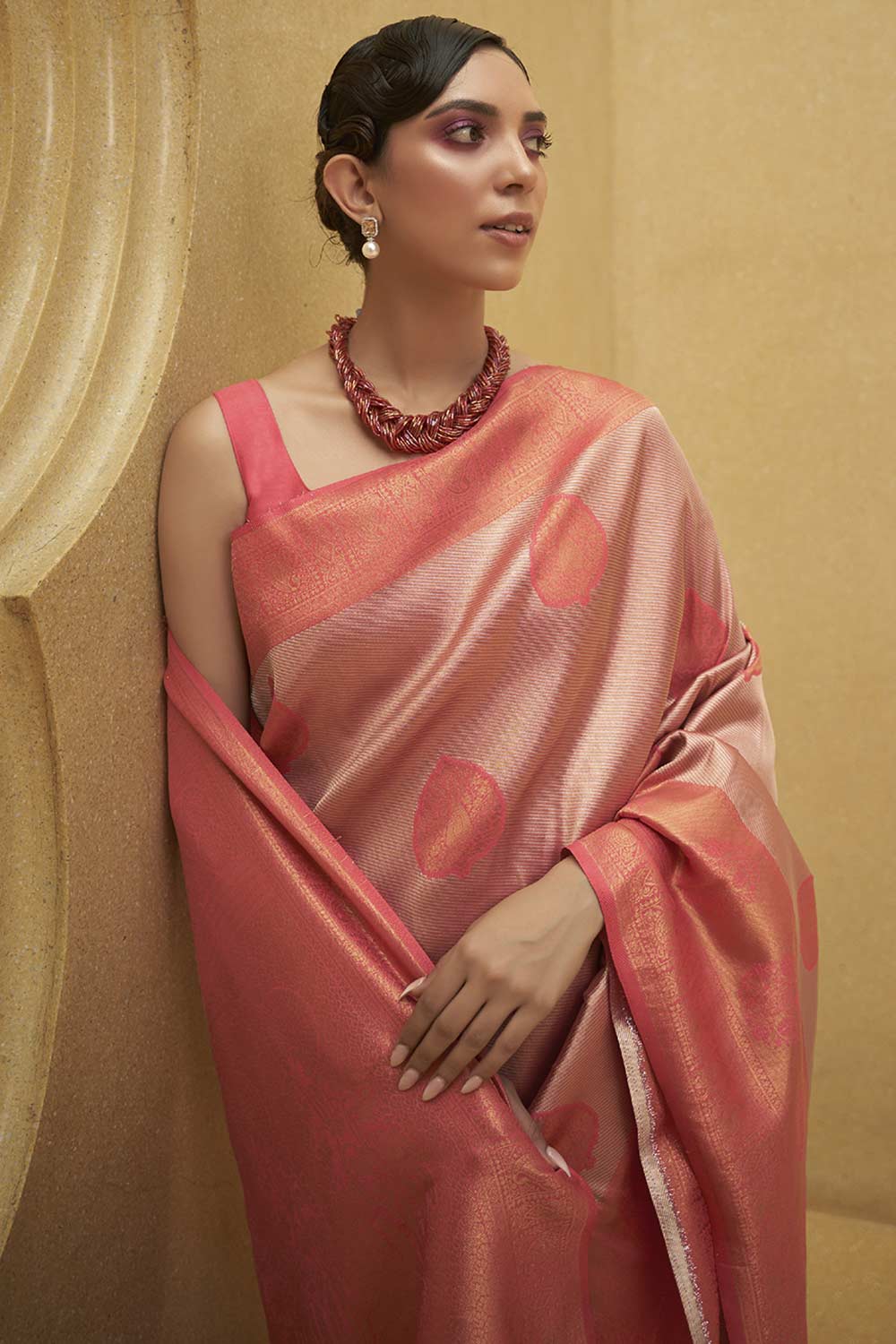 Buy Pink Nylon Bagh Design Saree Online - Back