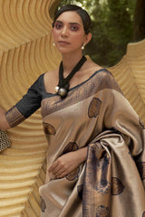 Buy Beige Nylon Bagh Design Saree Online - Front