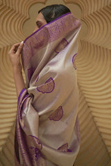 Buy Beige Nylon Bagh Design Saree Online - Back