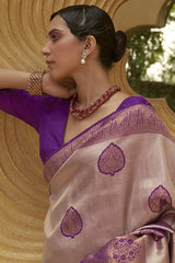 Buy Beige Nylon Bagh Design Saree Online - Front