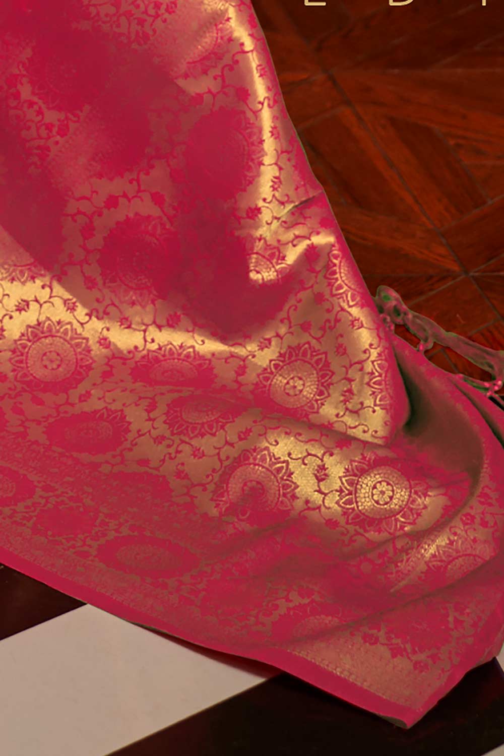 Pink Silk Blend Bagru Print Woven Design Banarasi Saree