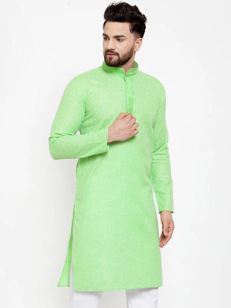 Men's green Cotton Woven Kurta Top