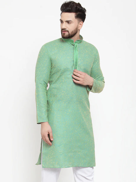 Men's green Cotton Woven Kurta Top