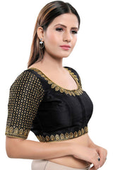 Buy Art Silk Sequin and Embroidered  Saree Blouse in Black - Back